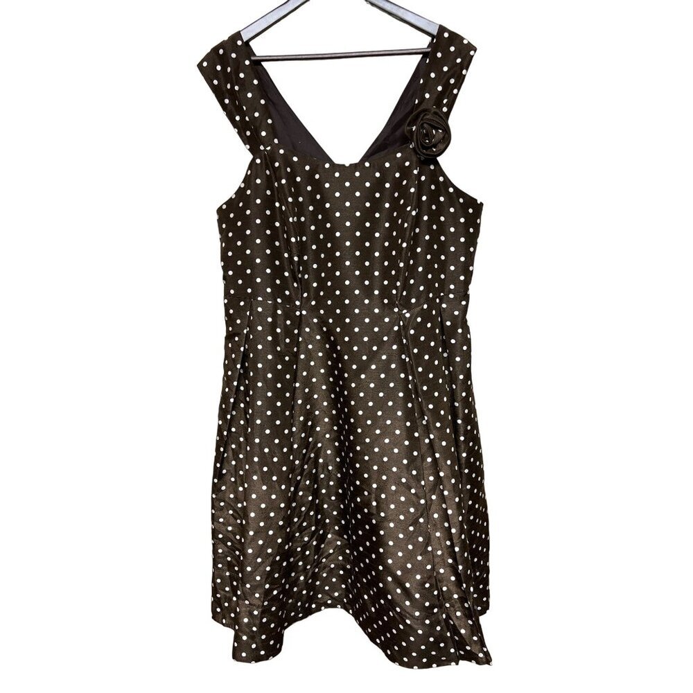Avenue Studio Women's Skater Dress Brown Polka Dot Retro Sleeveless Size 16 NEW